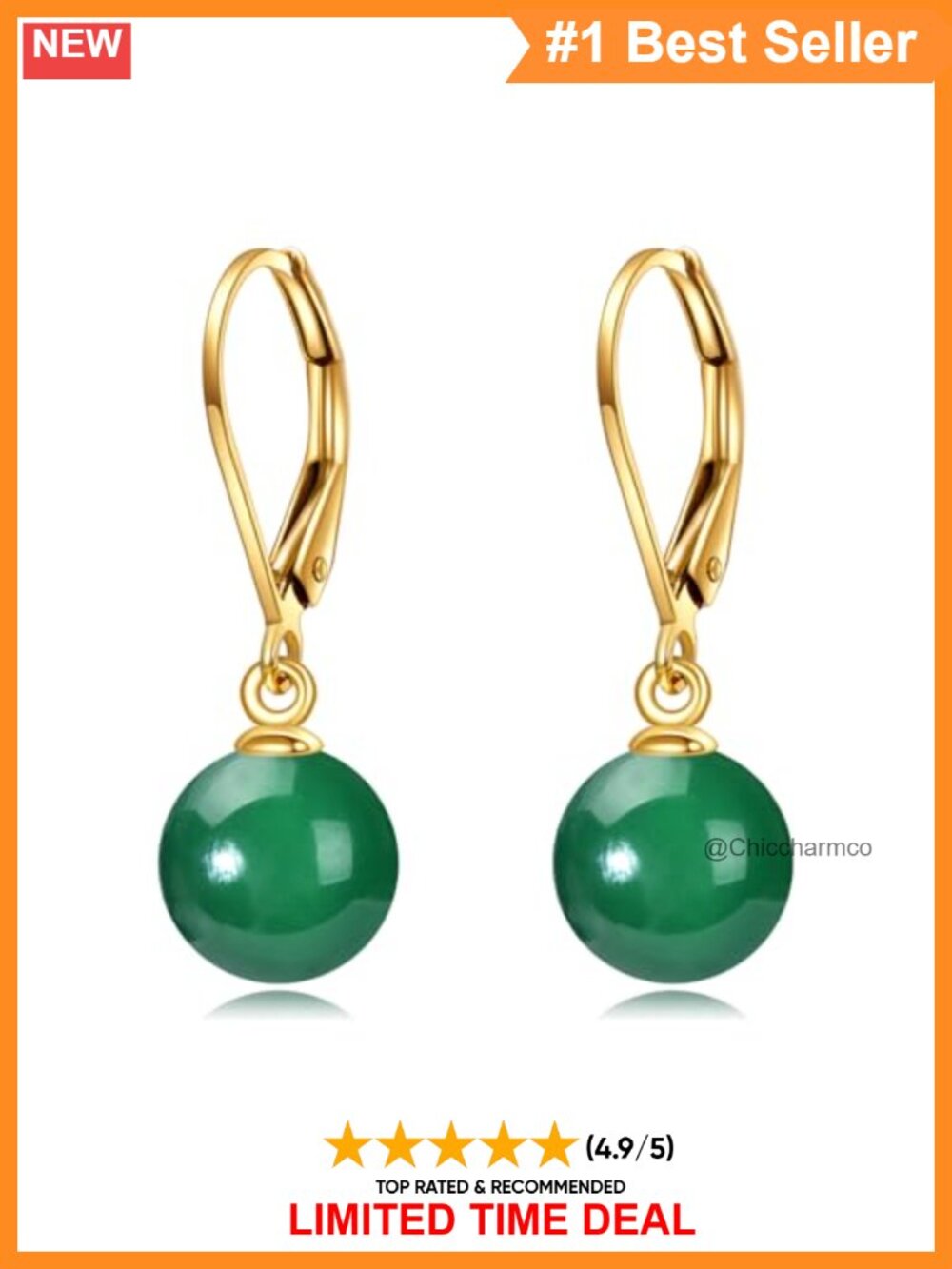 925 Silver Leverback Dangle Earrings Green Onyx Drop Elegant Gift